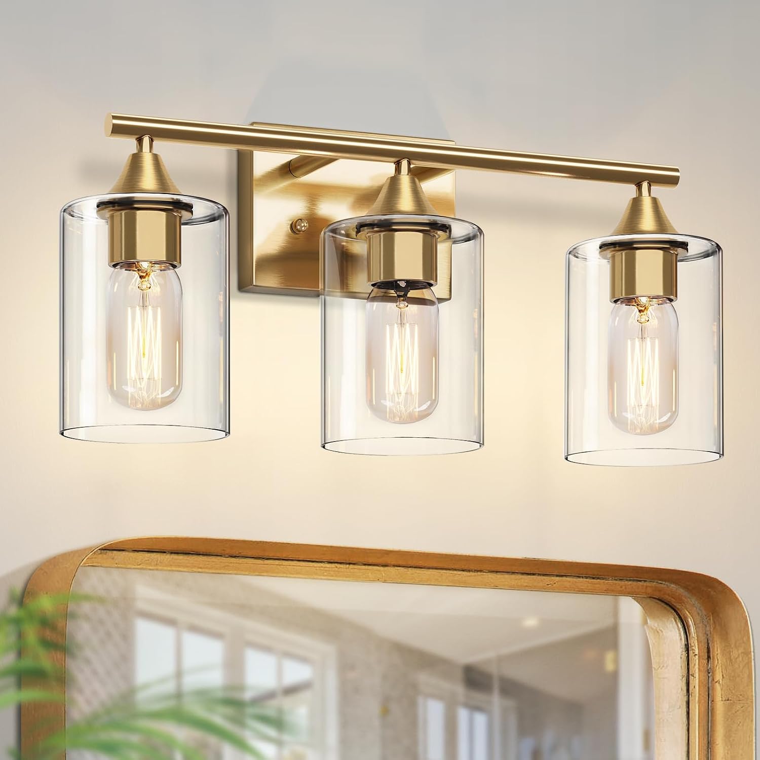 3-Light Brushed Gold Bathroom Vanity Light