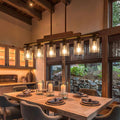 6-Light Wood Glass Farmhouse Dining Chandelier