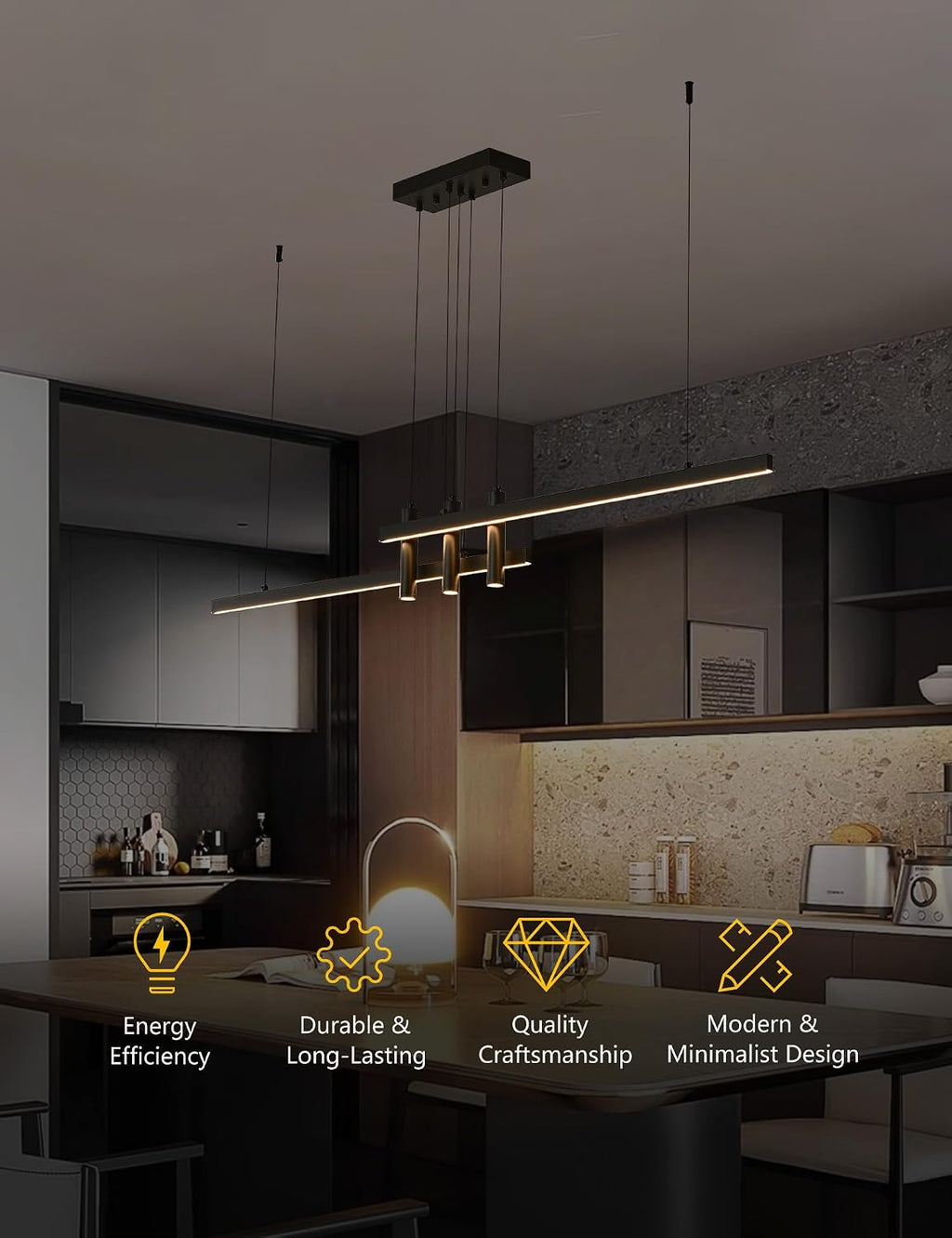 59 Inch Dimmable LED Linear Pendant Light Black