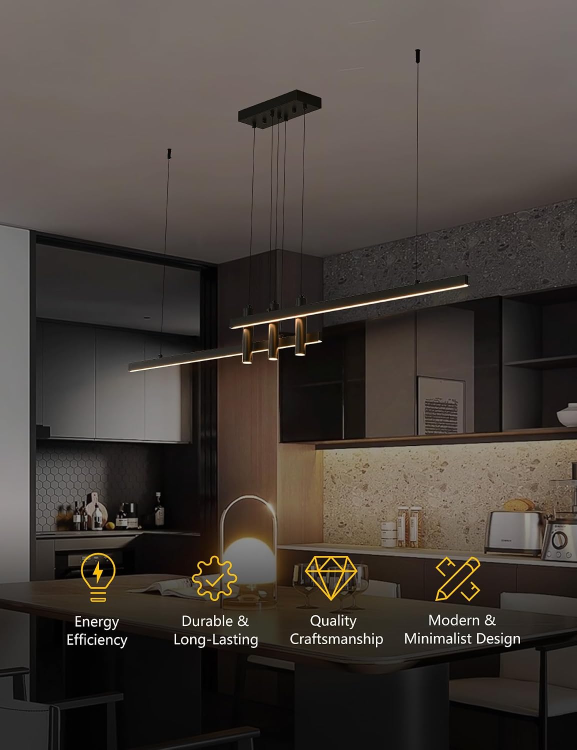 59 Inch Dimmable LED Linear Pendant Light Black