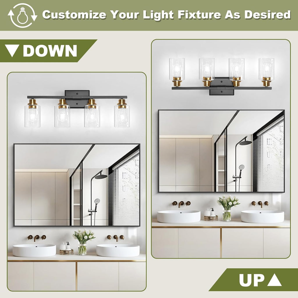 4-Light Black Gold Clear Glass Vanity Light
