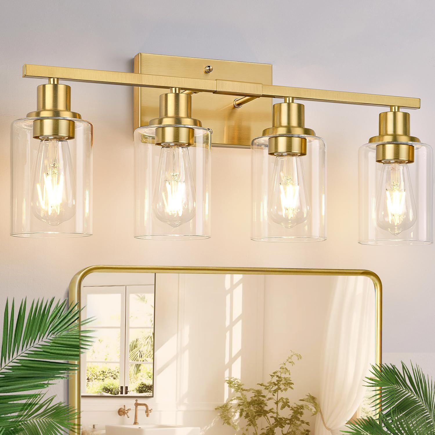 4-Light Clear Glass Vanity Light Brushed Gold
