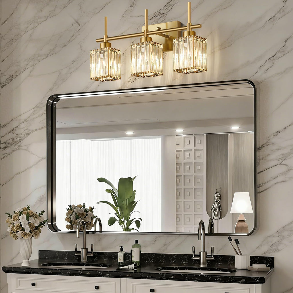 3-Light Crystal Vanity Light Brushed Gold