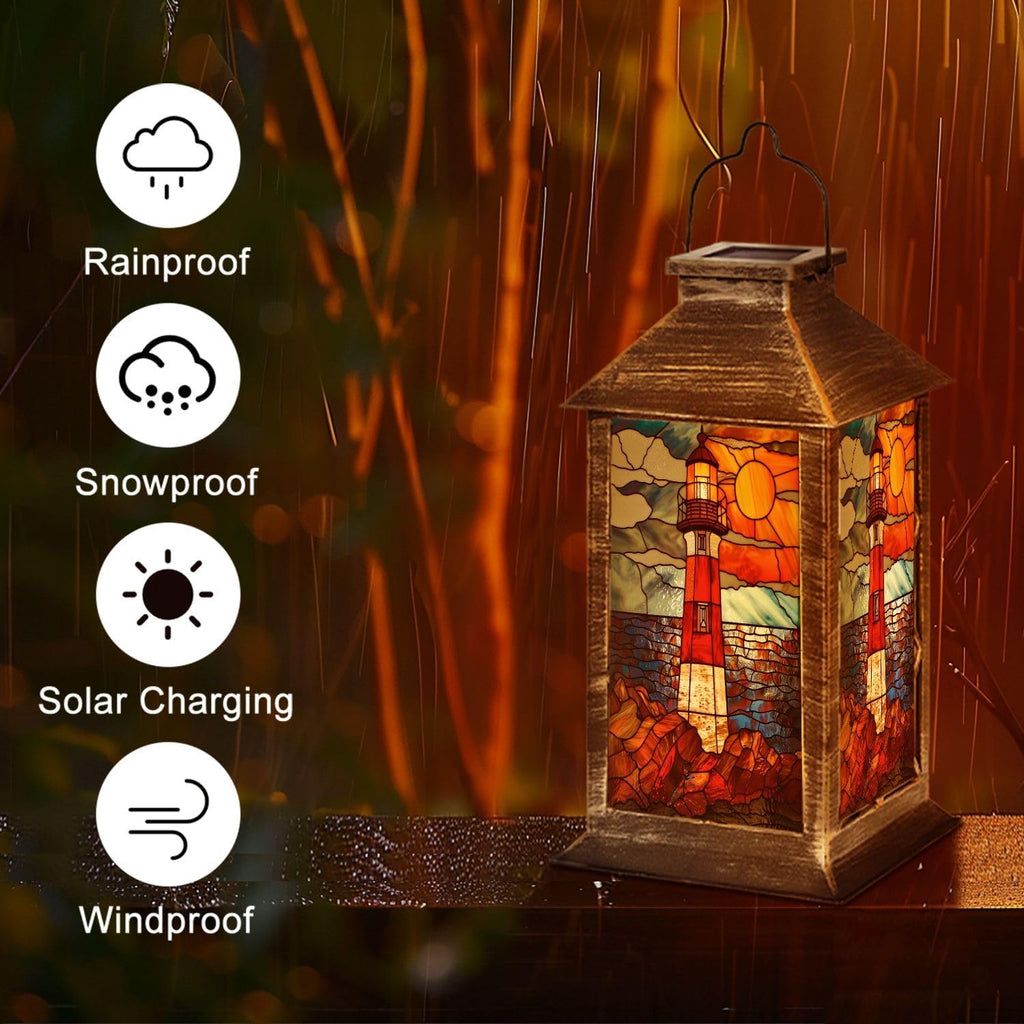 Solar Lighthouse Stained Glass Solar Lantern