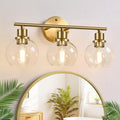 3-Light Clear Glass Globe Vanity Light Gold