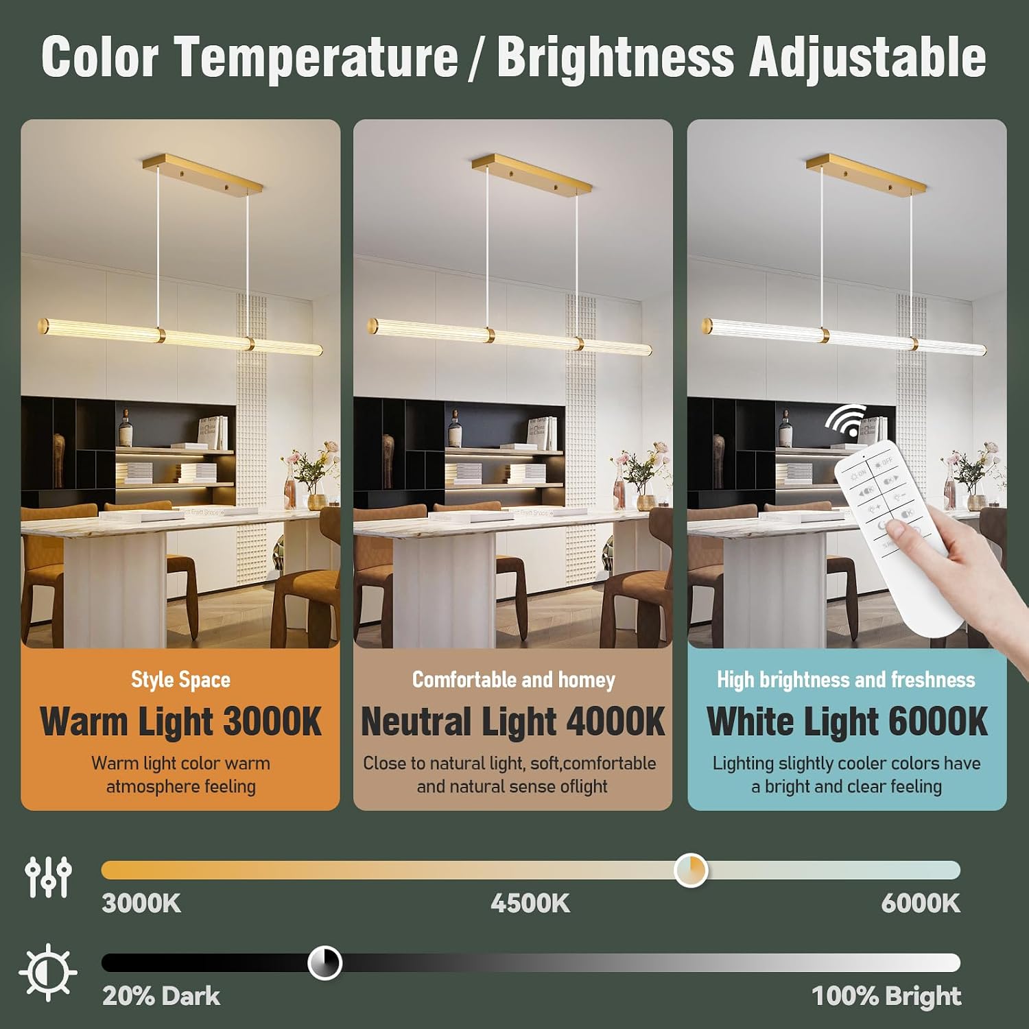 47 Inch Dimmable LED Linear Pendant Light Gold