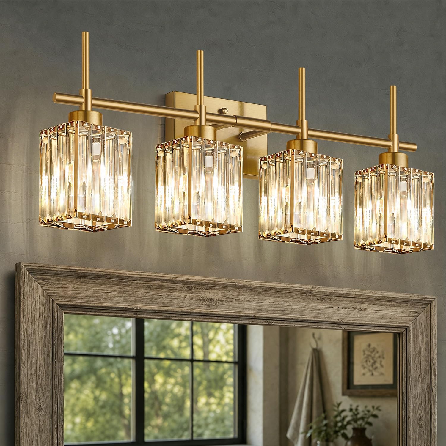 3-Light Crystal Vanity Light Brushed Gold
