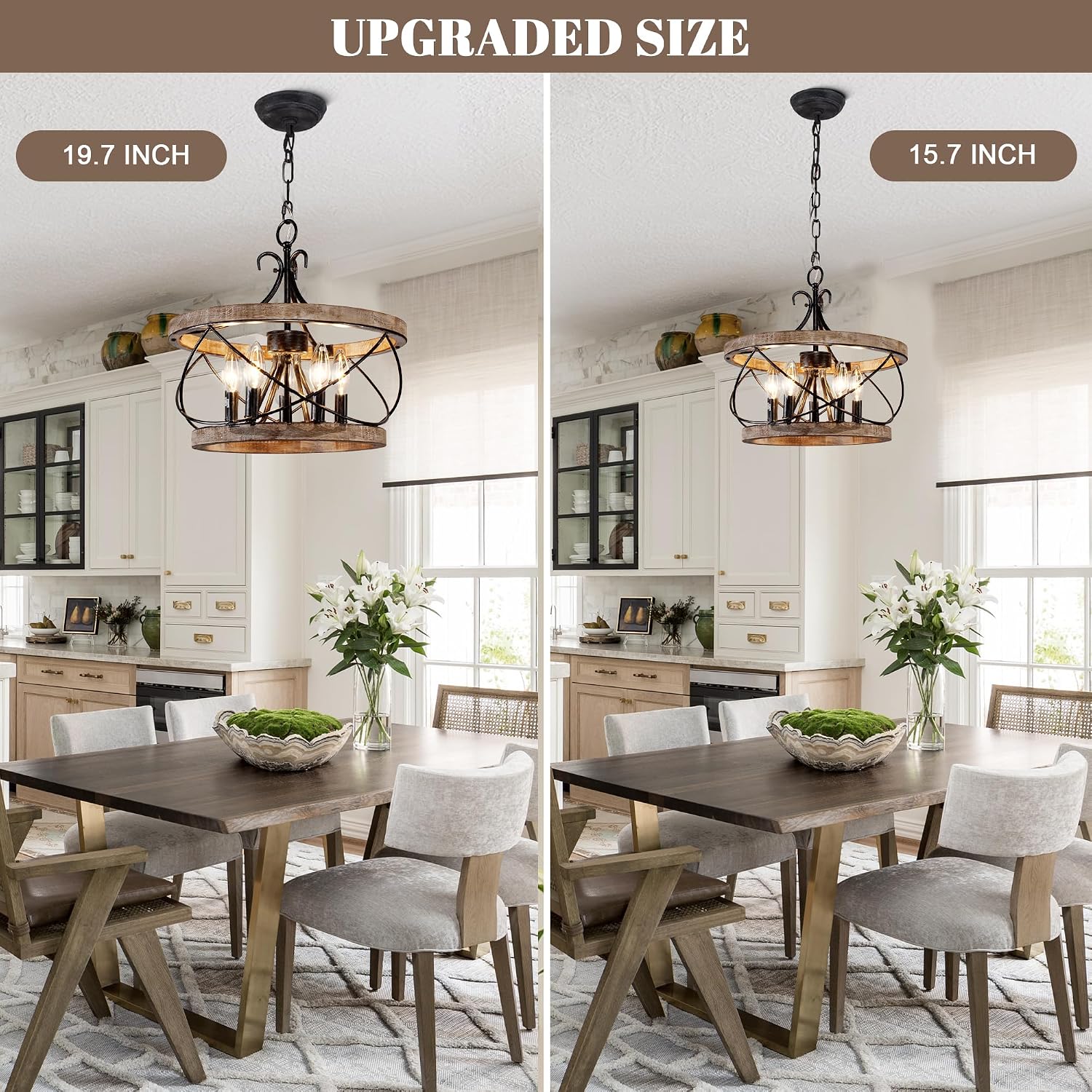 20 Inch 5-Light Wood Farmhouse Drum Chandelier