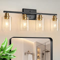 4-Light Black Gold Clear Glass Vanity Light