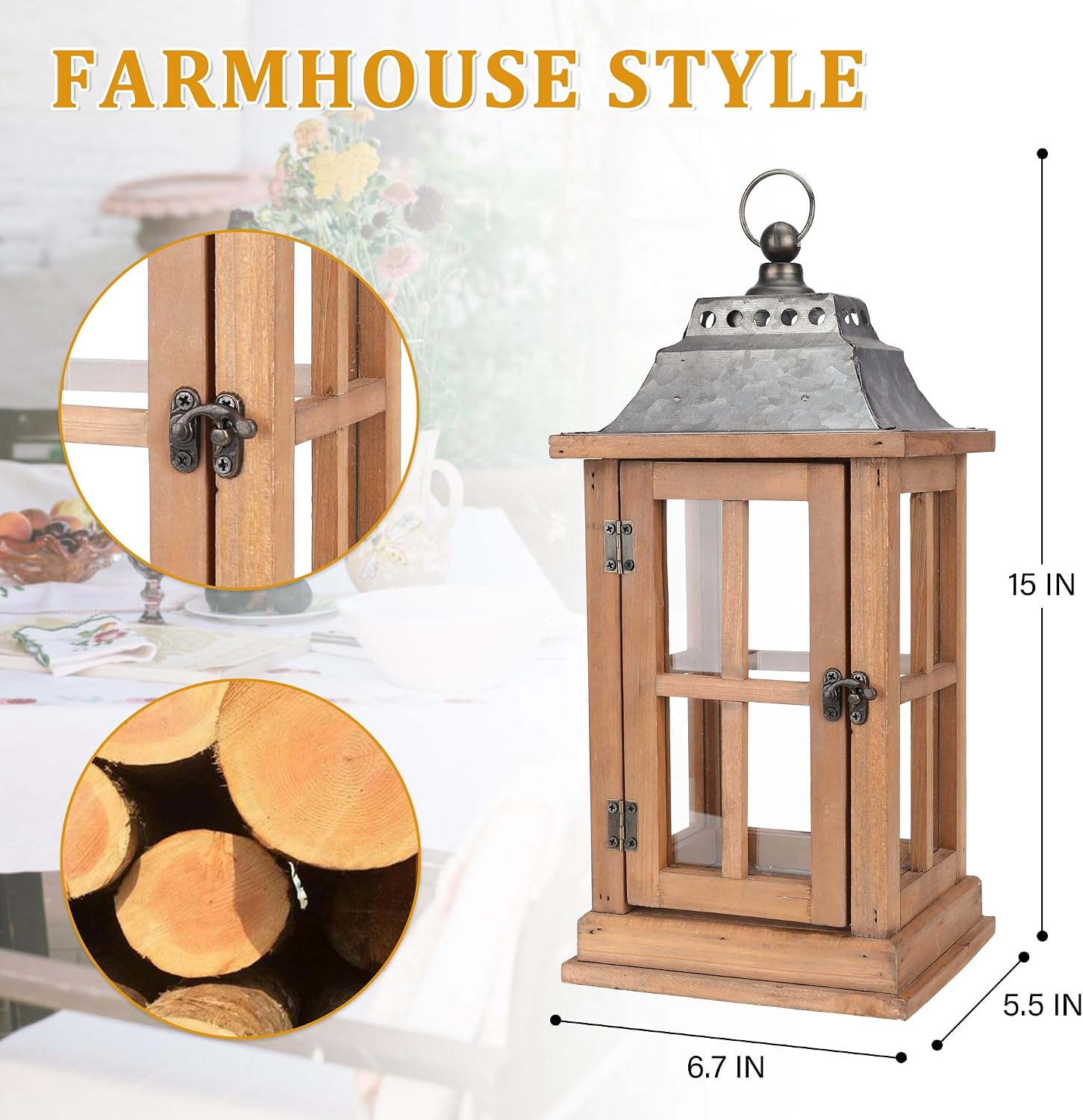 Set Of 2 Wooden Candle Lanterns 15 Inch
