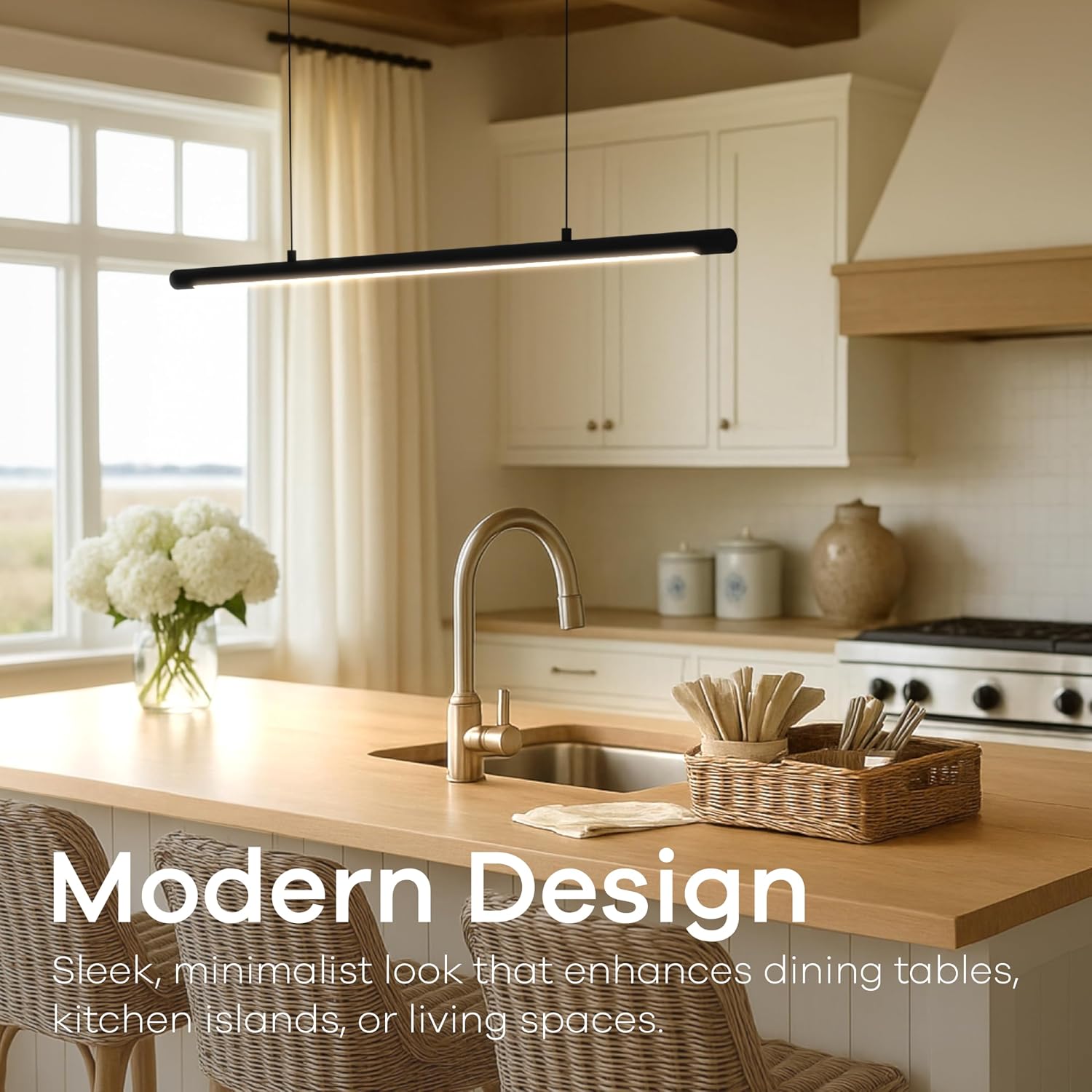 47.2 Inch Dimmable LED Linear Pendant Light Black