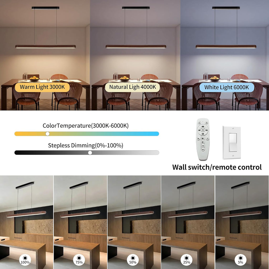 47 Inch Wood Grain Linear Pendant Light