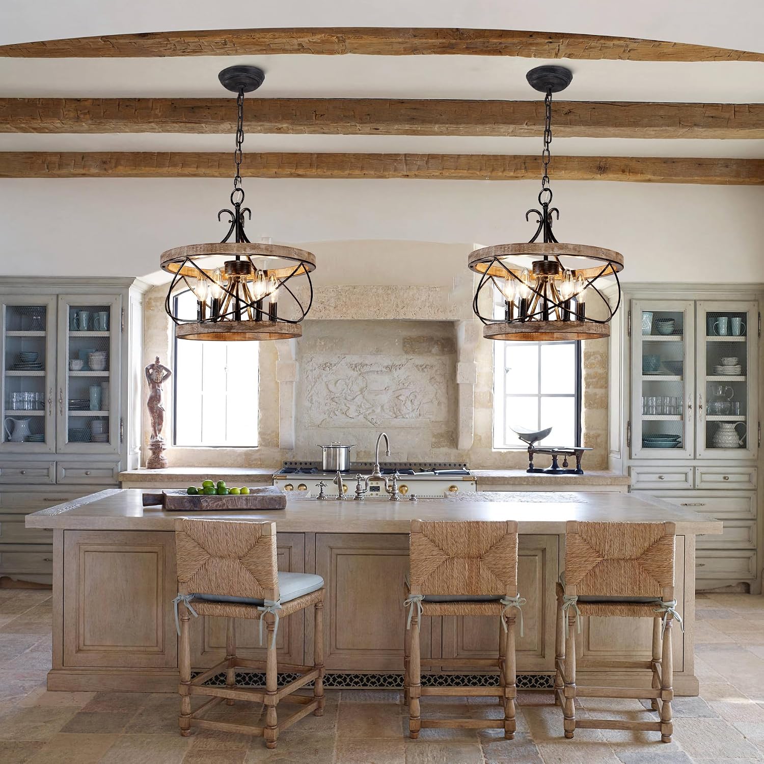 20 Inch 5-Light Wood Farmhouse Drum Chandelier