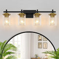 4-Light Black Gold Clear Glass Bathroom Vanity Light