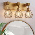 3-Light Wood Gold Bathroom Vanity Light