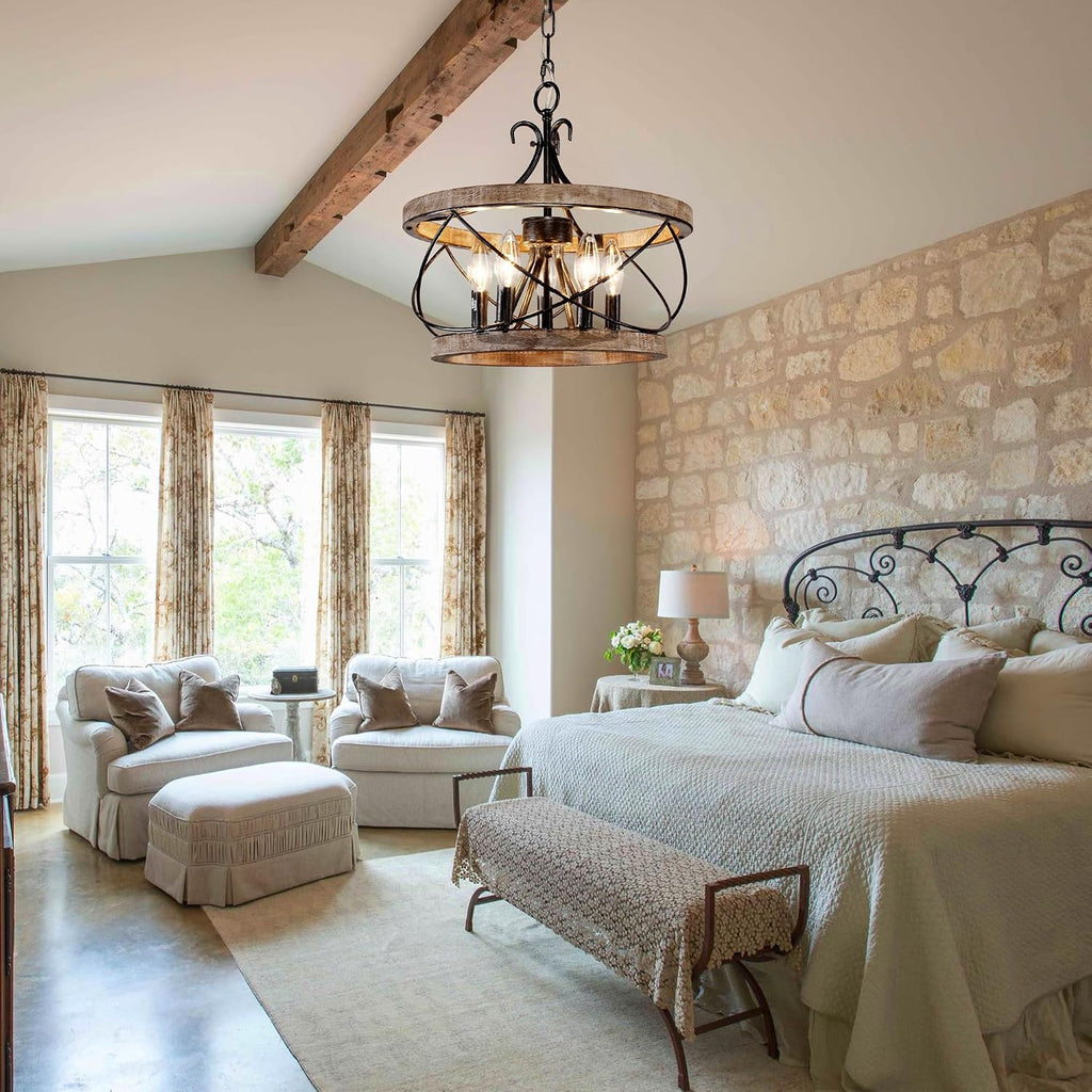20 Inch 5-Light Wood Farmhouse Drum Chandelier