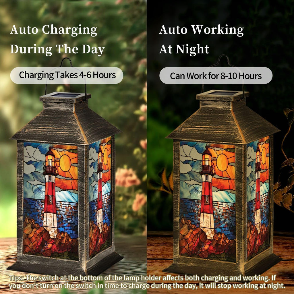 Solar Lighthouse Stained Glass Solar Lantern