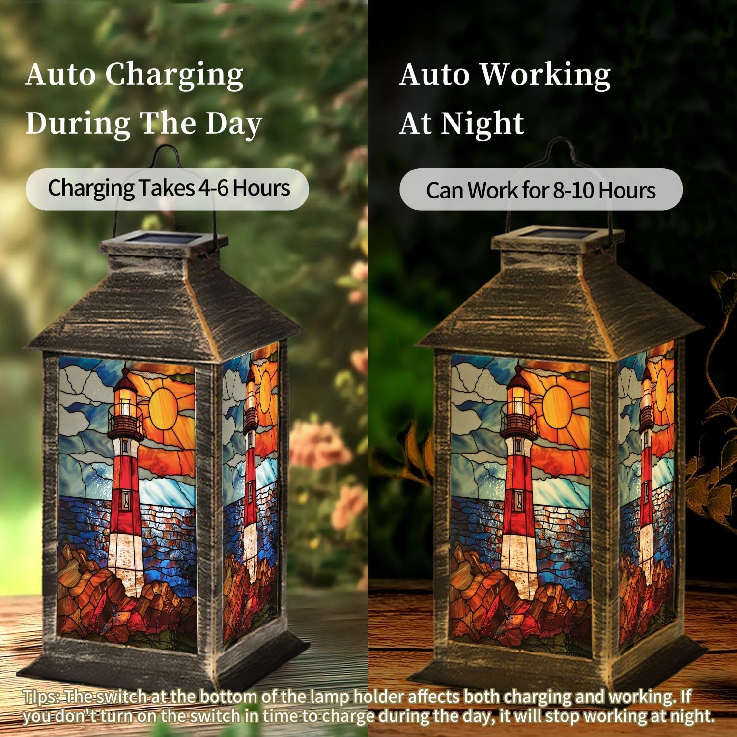Solar Lighthouse Stained Glass Solar Lantern