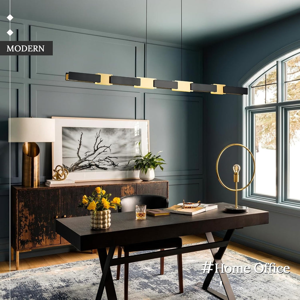52 Inch Dimmable LED Linear Pendant Light Black Gold